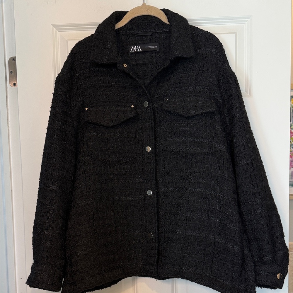 Zara Black Bouclé Snap-Front Jacket